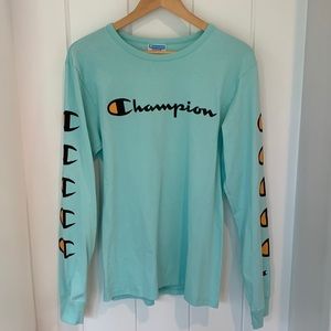Champion Long Sleeve Cotton Shirt with Logo Sleeves Men’s Medium Light Green